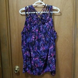 Multicolor Palm Leaf Strappy Georgette Tank